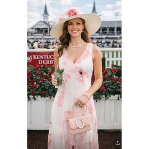 DERBY DRESS Anthropology Paper Heart romantic floral Linen Blend  Dress V-Neck